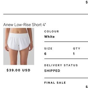 Pre-loved Lululemon Anew Low-rise short size 6 in white